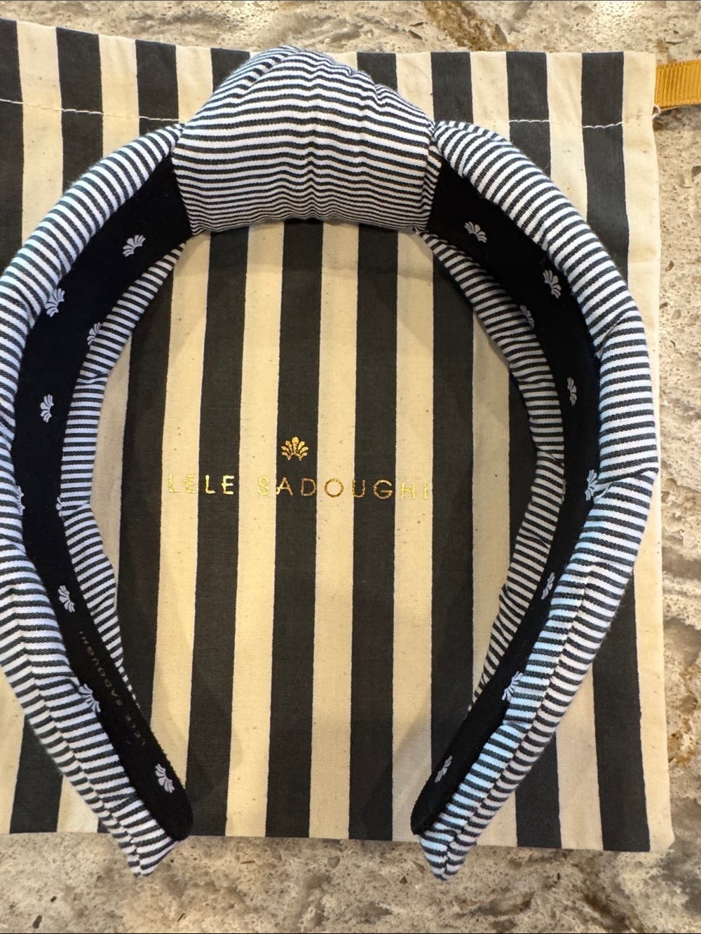 Lele Sadoughi Navy & White Striped Padded Headband